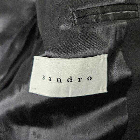 SANDRO Paris Wool Men's Blazer Jacket Sz S Black Single Breast Designer - Picture 6 of 10